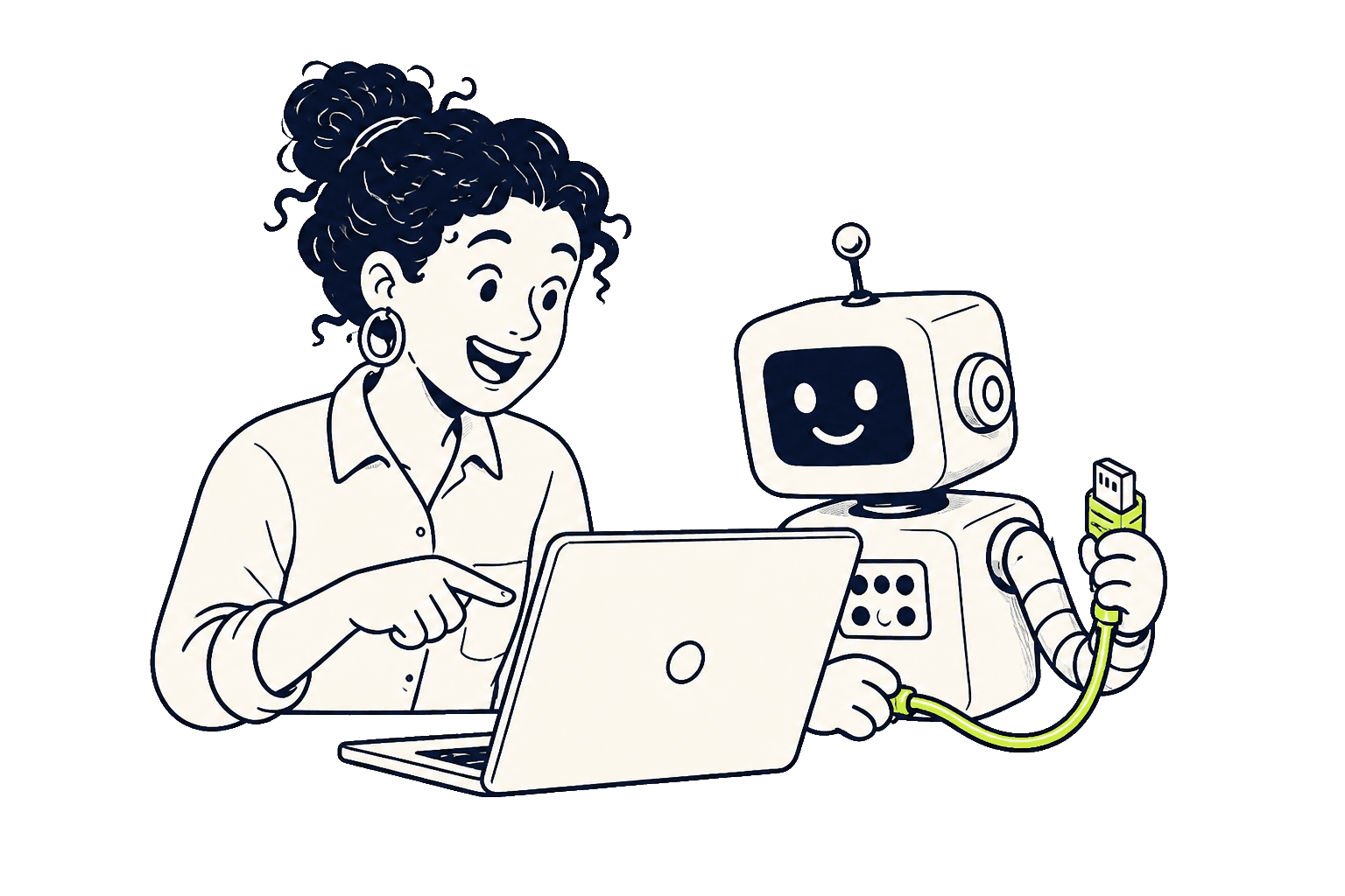 A human and robot working together at a laptop